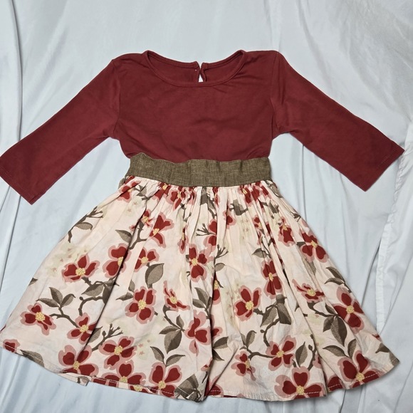 Persnickety Other - Persnickety Girls 6 Dress Floral Brick Red Tie Back Flare Skirt Modest Cottage